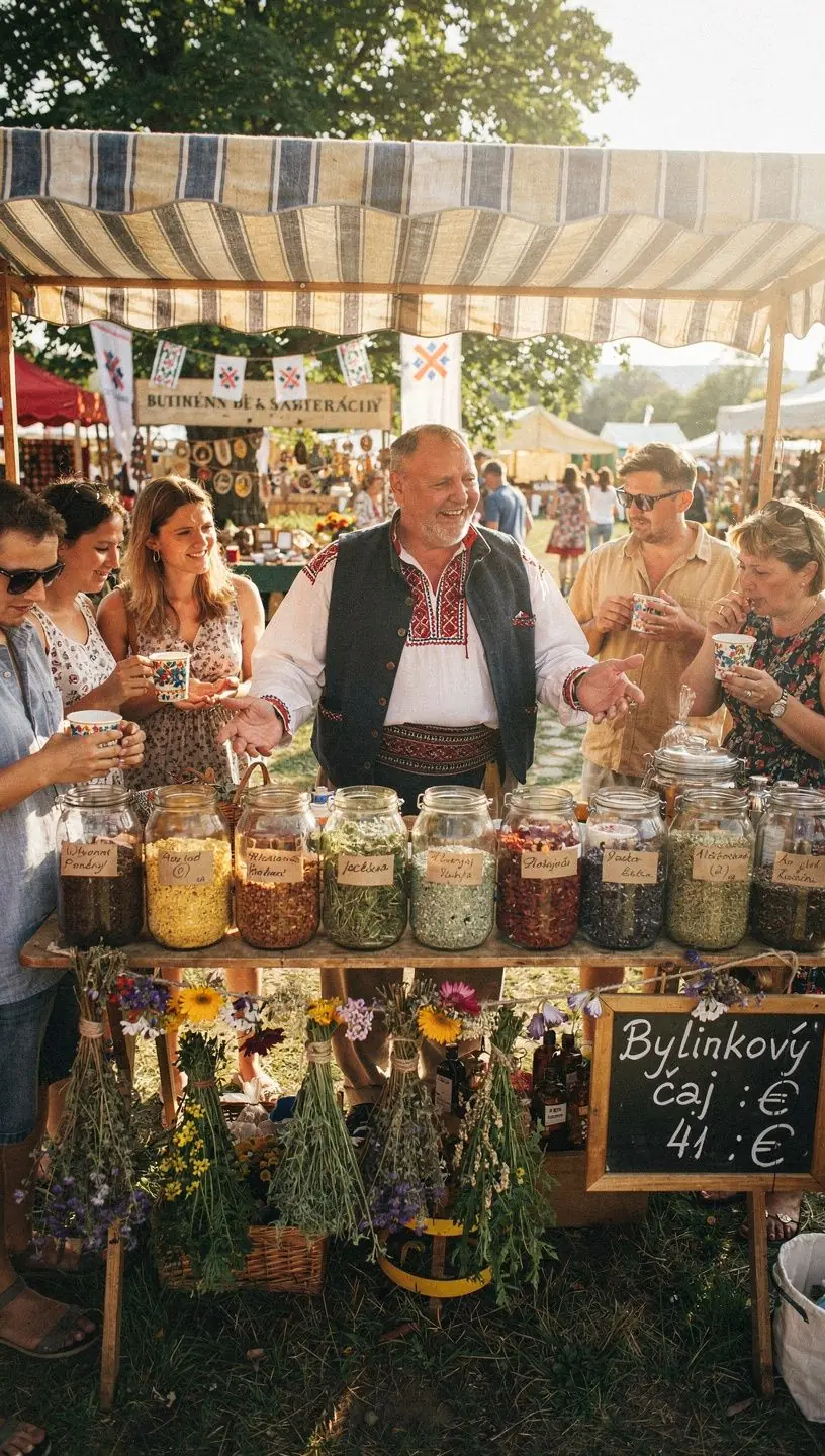 Ručne zbierané bylinky sušené na svetle s čajovou kanvicou