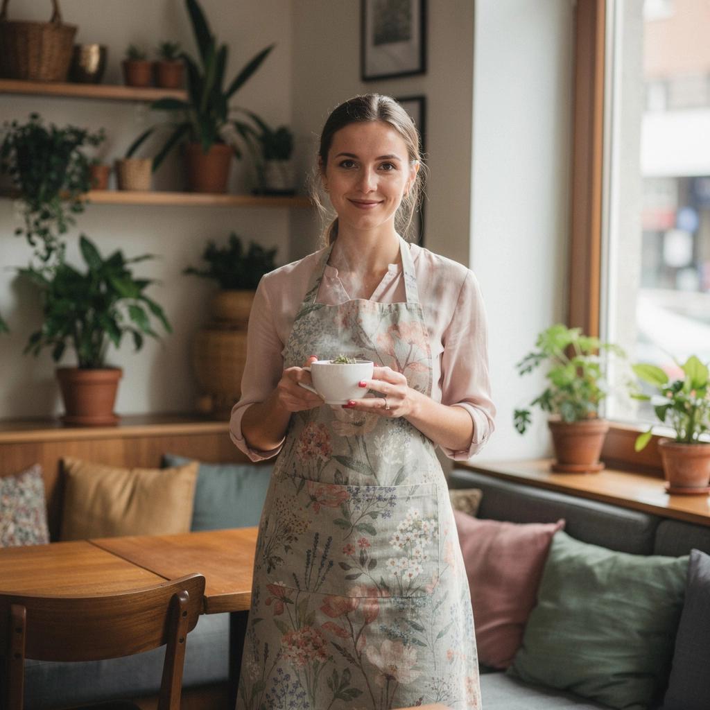 Zelené bylinky rozložené na drevenom stole vedľa šálky čaju.